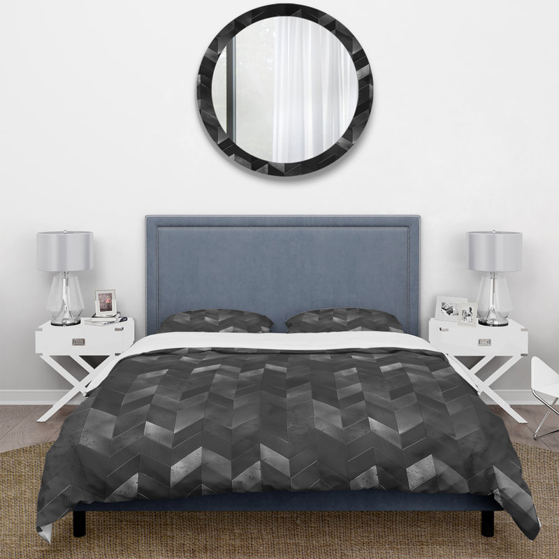 Ensemble de housse de couette traditionnelle à motif de chevrons noir I, Housse de couette pour grand lit et 2 taies décor