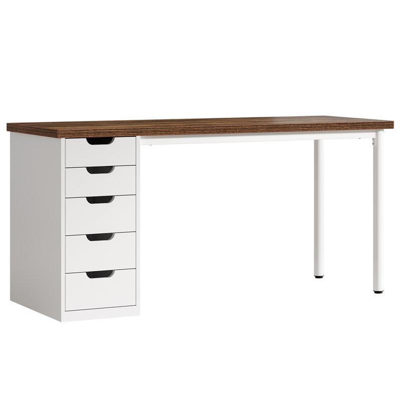 Bureau d'ordinateur 47 po avec 5 tiroirs et armoire réversible, White