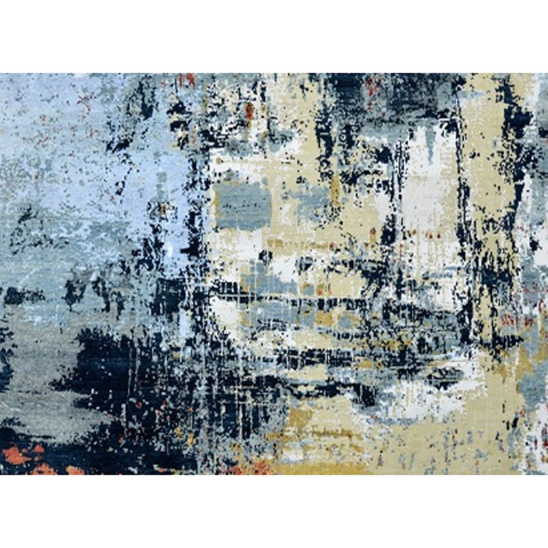 Tapis bleu / gris / ivoire de haute qualité noué à la main, Rectangle 8 pi x 10 pi