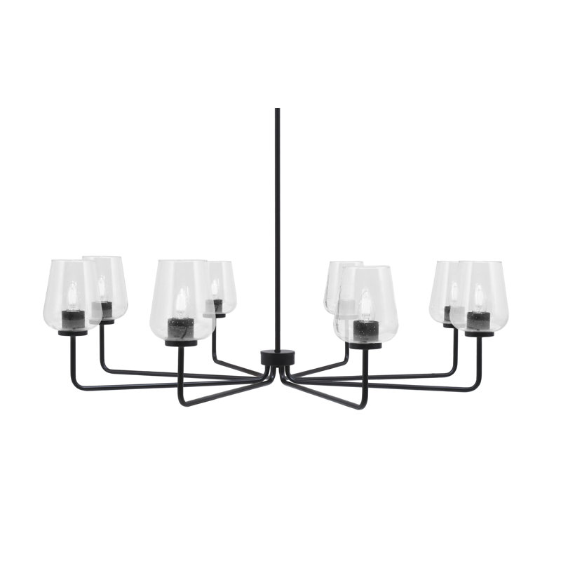 Lustre 8 lumières Amarmula, finition noir mat, verre transparent 5 po, Noir