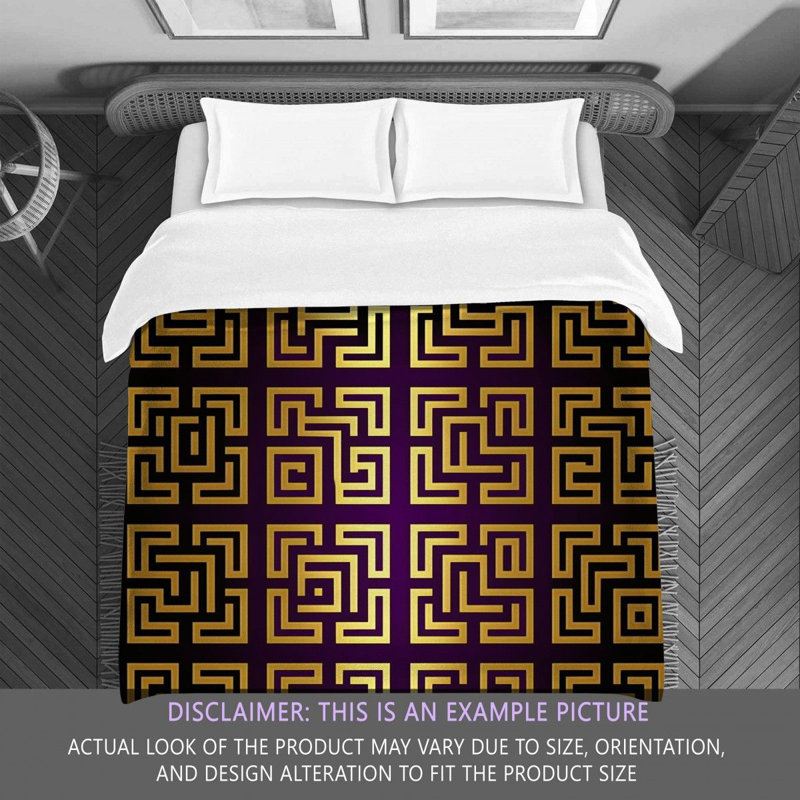 Polyester Comforter, Queen Comforter, Gold/Purple Geometric