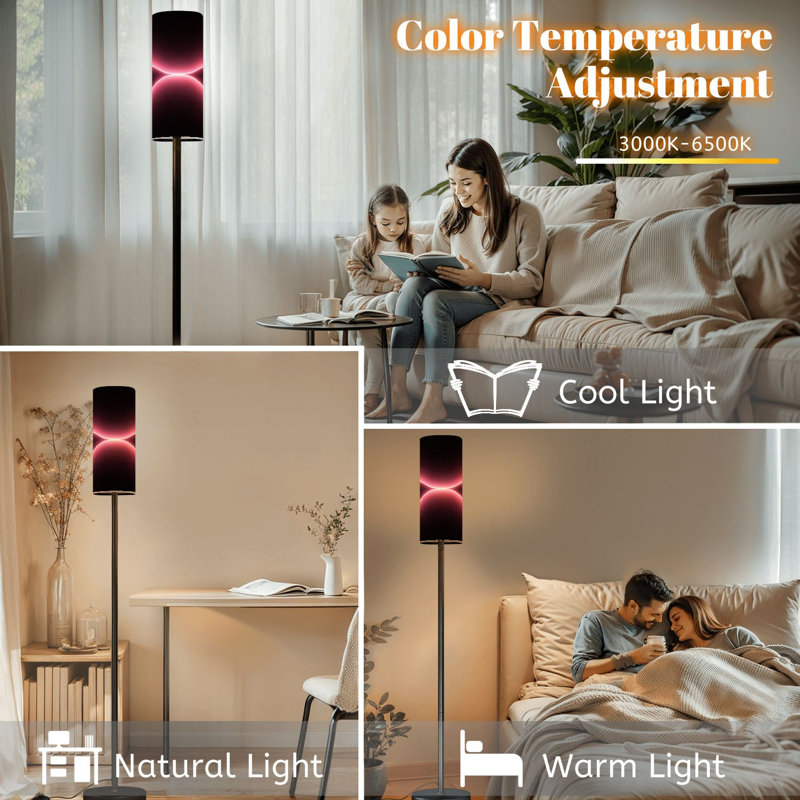 Lampe sur pied néon rose brillant abstrait sphérique formes lumineuses symétrique orbe à intensité variable moderne avec télécommande interrupteur au pied ampoule abat-jour grand poteau d'angle pour le salon chambre bureau