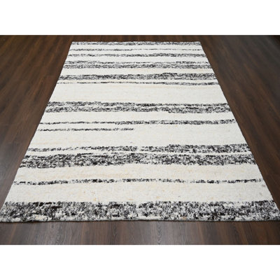8'x9'9" Dark Brown and Ivory Striae Design Wool Hand Knotted Oriental Rug DD975126075A4EAFB220653A5D1604A0
