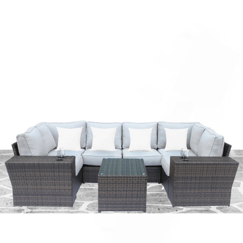 4-Person Assembled Wicker Patio Set With Cushions, Beige, Espresso
