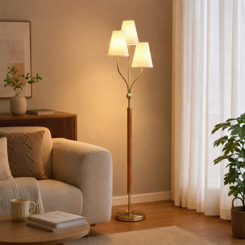 Lampe sur pied à 3 têtes 64,96 po de hauteur avec abat-jour en tissu de lin