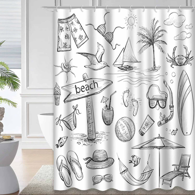Rideau de douche imperméable avec crochets Beach, L 72 po x l 72 po