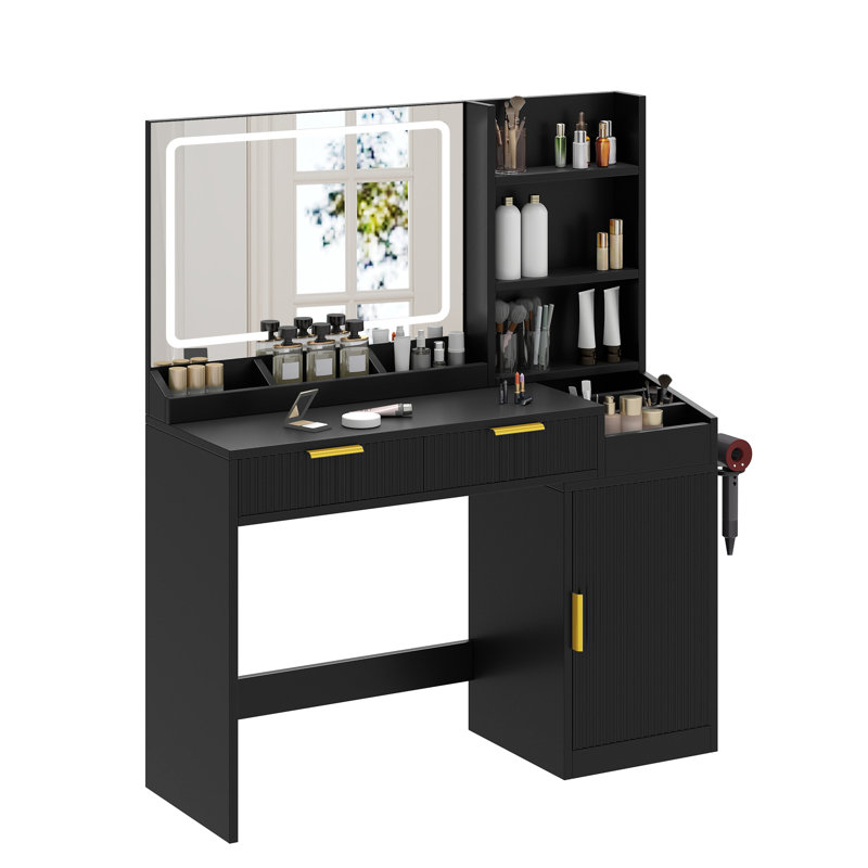  Coiffeuse 45,5 "avec miroir et lumières, Noir