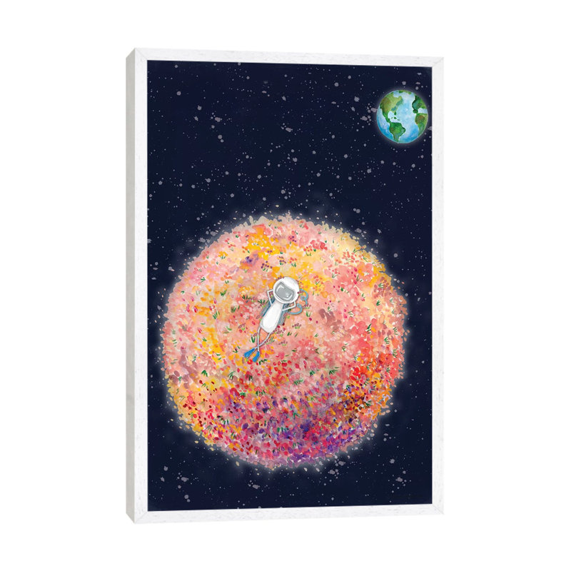 Chillin on Moon 1 Piece Painting on Canvas, 101.6cm H x 66.04cm W x 3.81cm D, White Framed