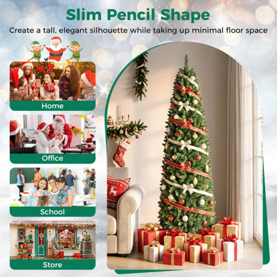 6.5 ft Pencil Christmas Tree 250 LED Lights 708 Branch Tips
