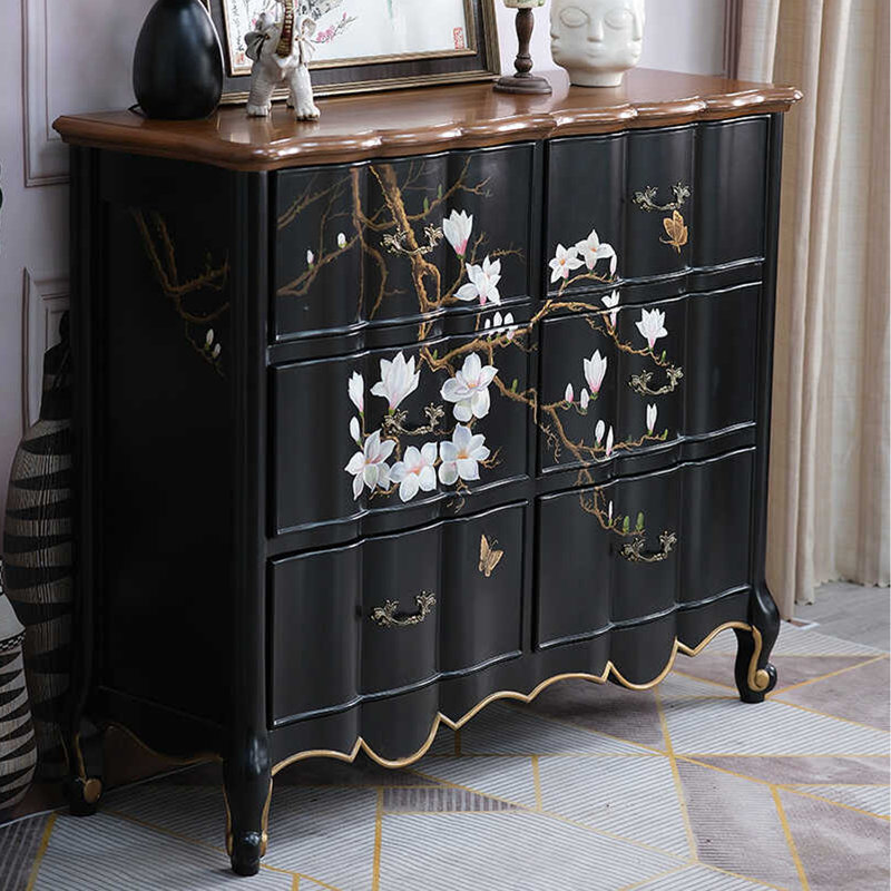 Commode d'appoint vintage à 6 tiroirs peinte à la main