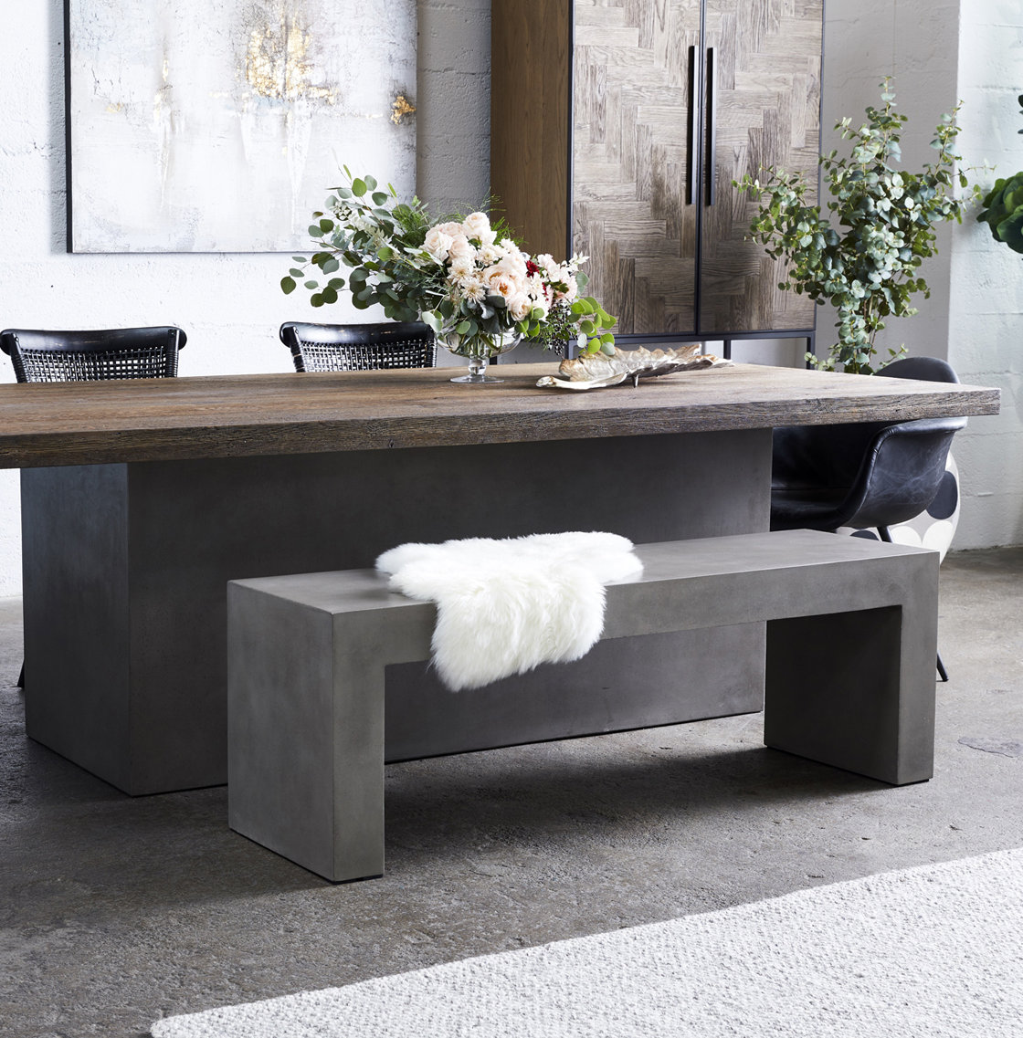 Columbia 55'' Concrete Outdoor Bench, Gray Performance