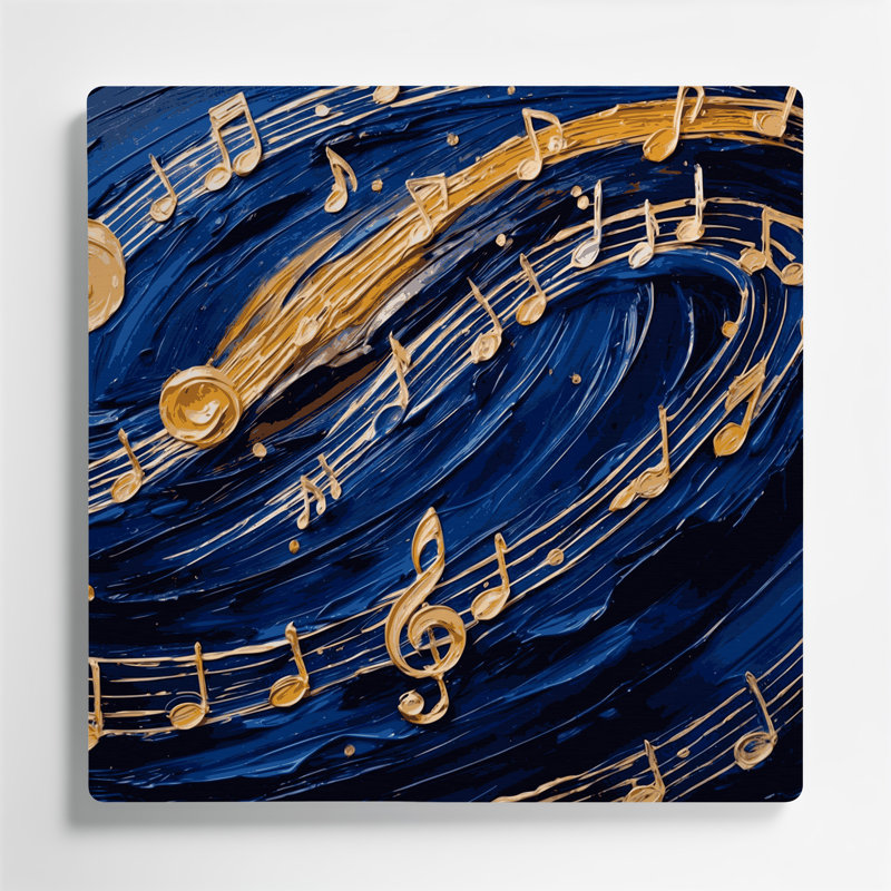 Musique, notes de musique et symboles, art mural en métal bleu, H 8 po x l 8 po