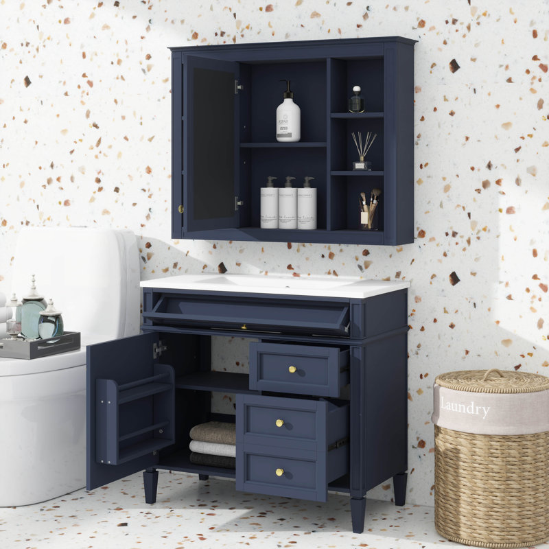 Meuble-lavabo 36 po avec armoire à pharmacie assortie, Bleu