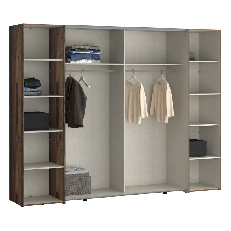 Debarr 4 Door Manufactured Wood Wardrobe, 210.5cm H x 270.3cm W x 61.2cm D, Brown/Dark Grey