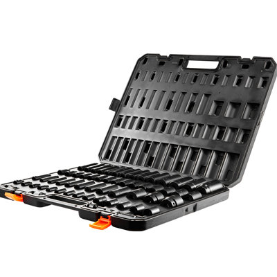 59Pcs 6 - Point Impact Sockets 3/8" & 1/2" Drive Bit Ratchet Tool Made Of Cr Mo Industrial Grade Steel, Offering High Torque, Surface And Organized Storage In A Plastic Toolbox For Easy Transport
