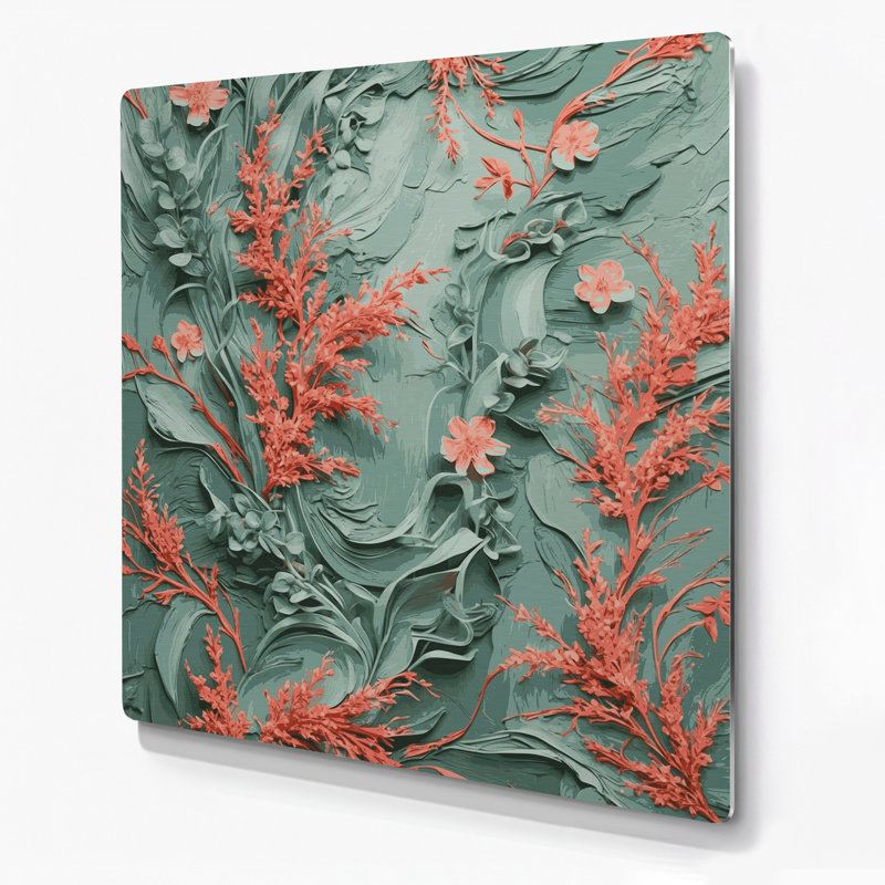 "Abstract Florals", art mural gris en métal 73, H 32 po x l 32 po