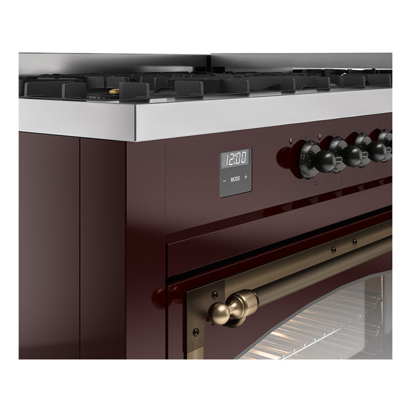 ILVE Nostalgie II Noblesse 60 in Dual Fuel Range, 9 Burner, Griddle, Burgundy/Burnished, Natural Gas