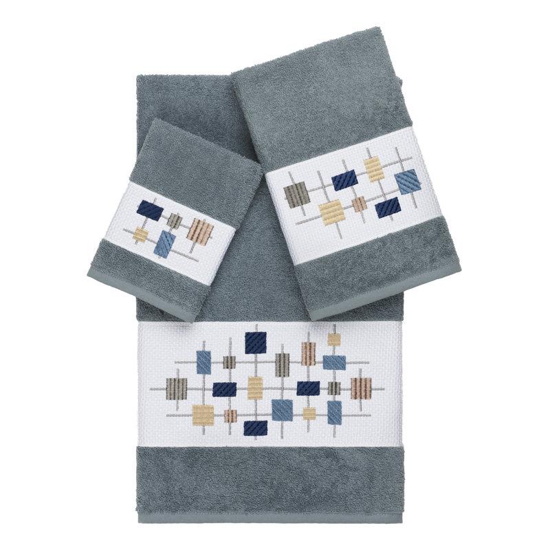 Khloe 100% Turkish Cotton Embellished 3 Piece Towel Set, Teal