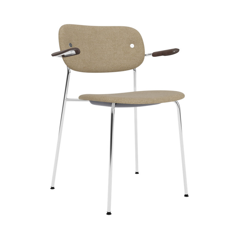 Co Upholstered Arm Chair, Dark Stained Oak, Bouclé 02 Acrylic, Chrome