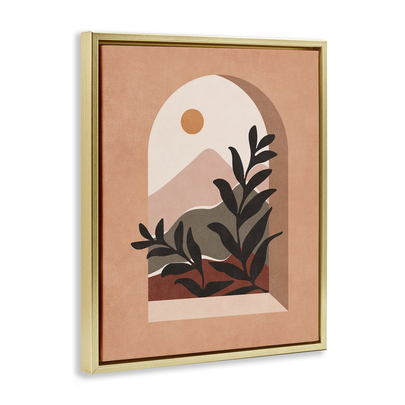 «Terracotta Boho Window», art mural encadré flottant noir par Nataly White, Cadre flottant métallique doré, H 31 po x l 25 po