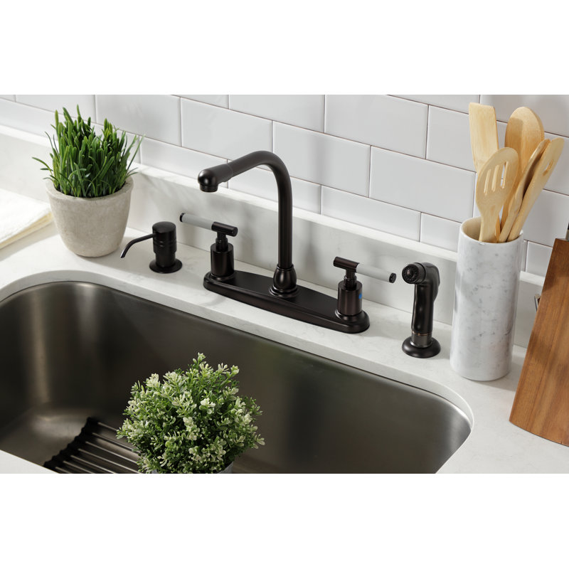 Kingston Brass Kaiser Two-Handle 4-Hole 8" Centerset Kitchen Faucet with Side Sprayer, Oil Rubbed Bronze