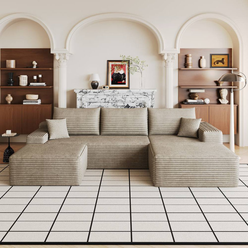 Canapé modulaire Cloud avec 1 repose-pieds (chameau), Velours côtelé chameau