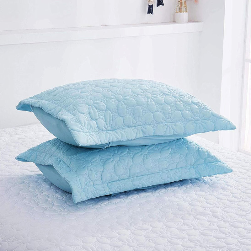 Quilted Floral Bed Pillow Shams, 20" x 36", Blue