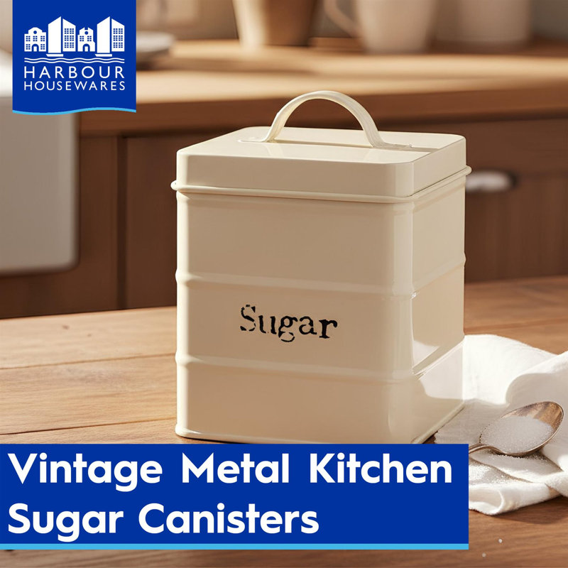 Harbour Housewares - 4 Piece Vintage Metal Kitchen Canisters Set, White