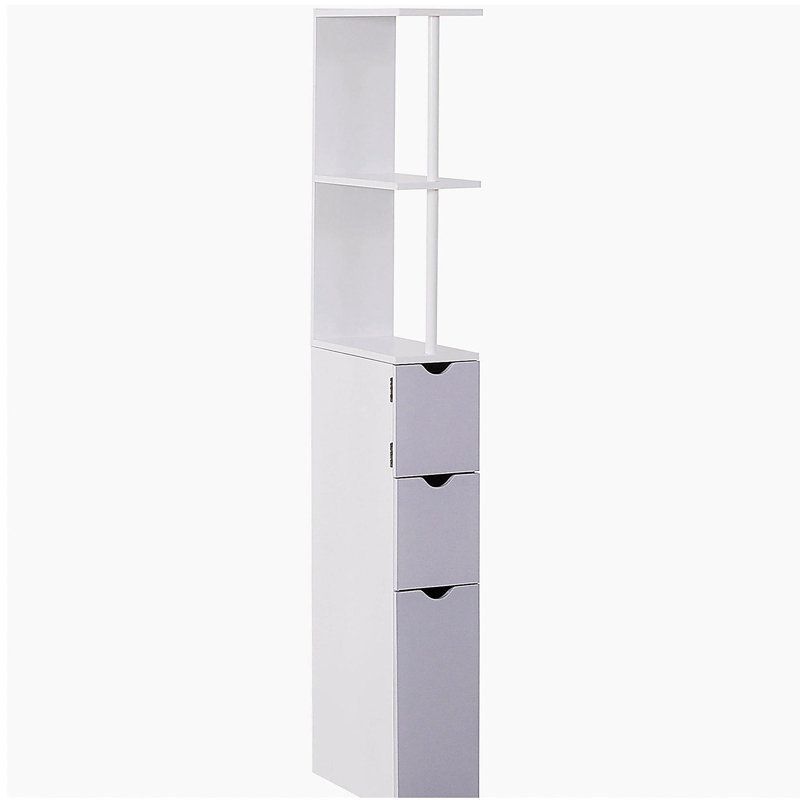 Armoire de rangement pour salle de bain de 54 po de hauteur, tour à linge autoportante avec tablette à 2 niveaux et tiroirs, rangement de plancher étroit