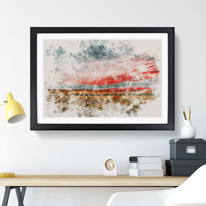 Meadow in South Africa Watercolour - Picture Frame Graphic Art, 36cm H x 48cm W x 2cm D, Black Framed