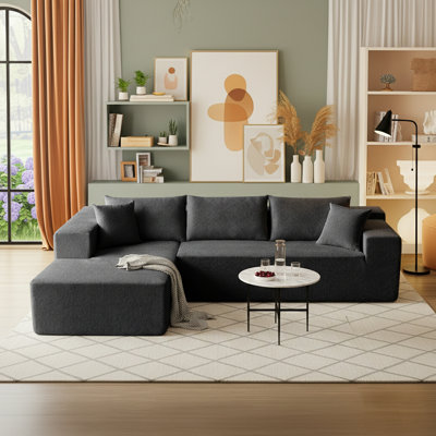Canapé modulaire en velours éponge de 103,54 po en L haute densité avec méridienne et coussins