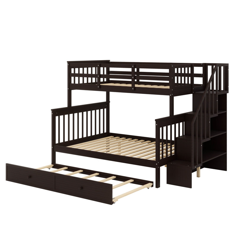 Fashionable Twin-Over-Full Bunk Bed With Trundle, Espresso