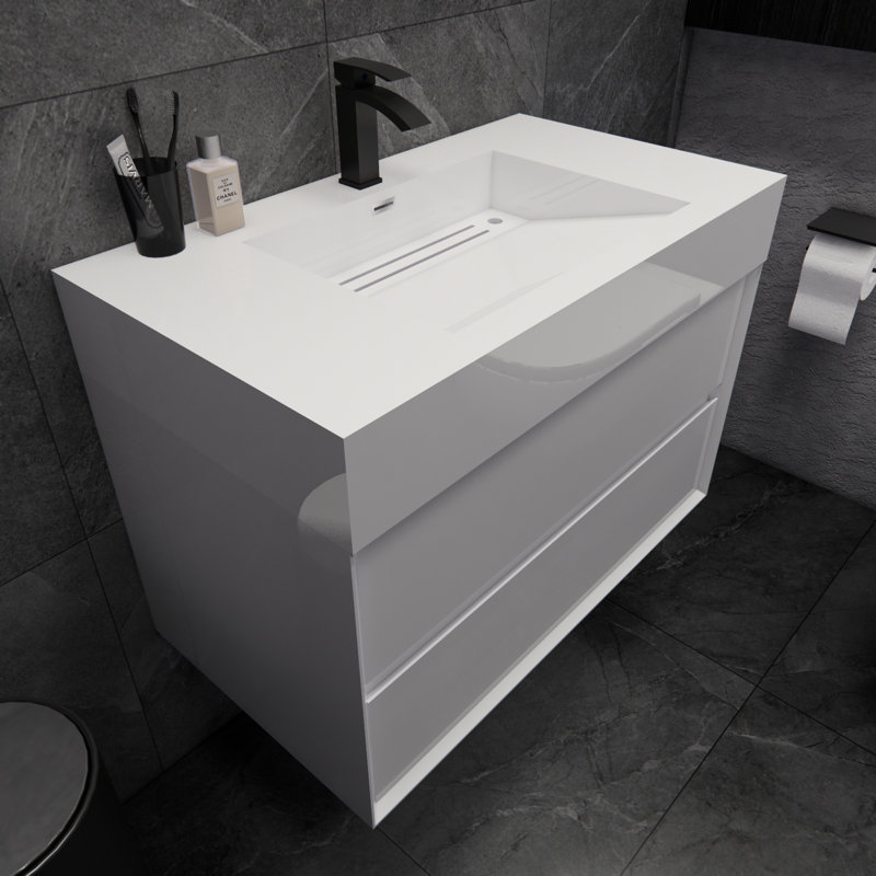 Albizu 35.5" Wall-Mounted Single Bathroom Vanity, White