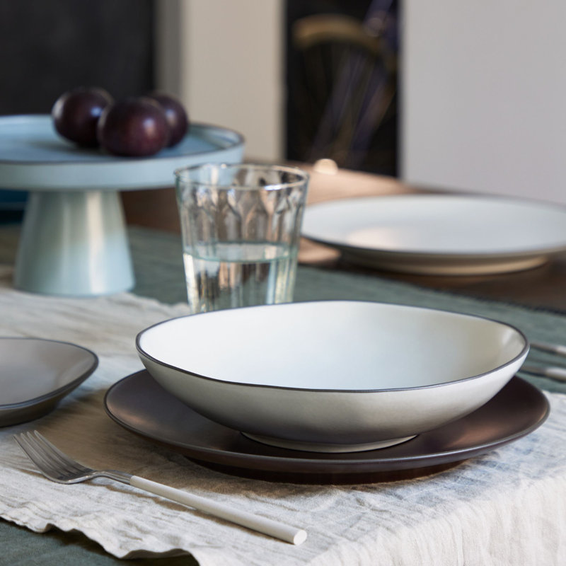 Stacked Organic Handmade Stoneware Dinner Plate, Gray