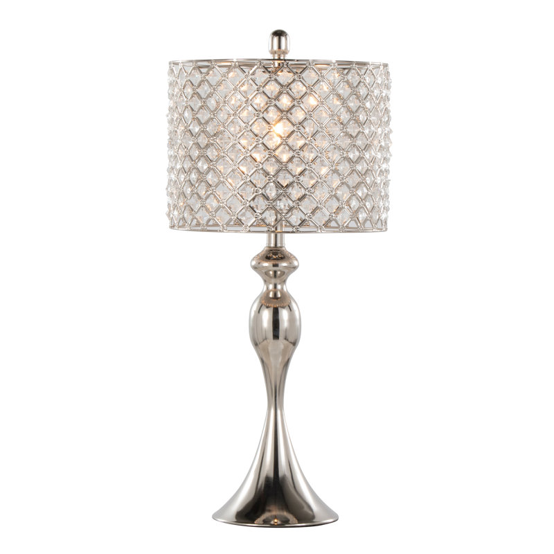 Lampe de table en métal, 12 po x 12 po x 27,25 po, cristal, ensemble de 2, argent, accents de cristal, interrupteur à 3 voies