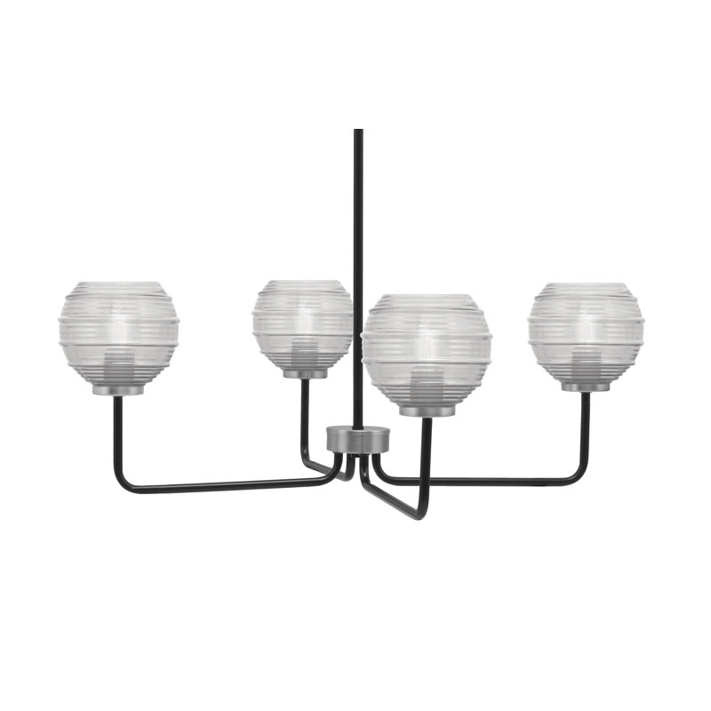 Lustre 4 lumières Amarmula, noir mat et finition graphite, verre fumé de 6 po, Transparent/noir, Noir / nickel