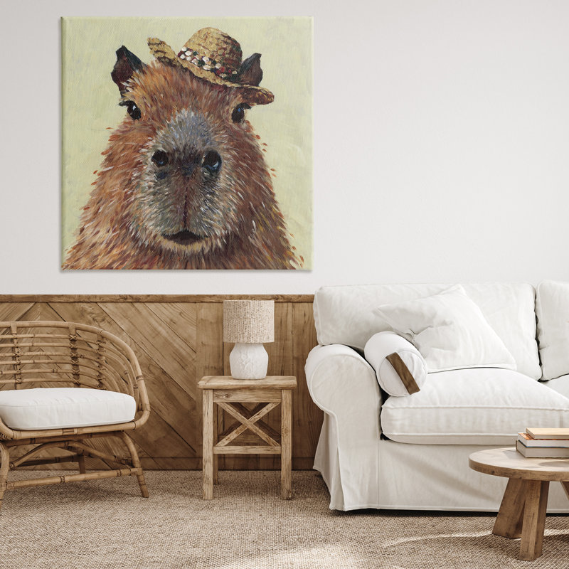 Capybara avec toile de chapeau de paille, design par Studio Bautista, H 36 po x l 36 po