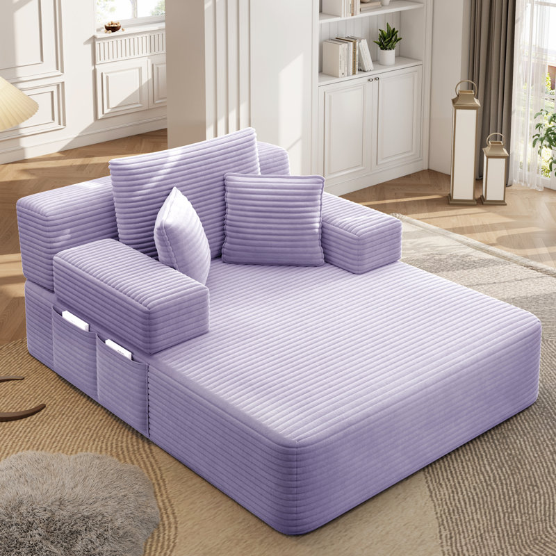 Canapé-lit rembourré 48,5 po en velours côtelé double avec 2 coussins et poches latérales - aucun assemblage requis