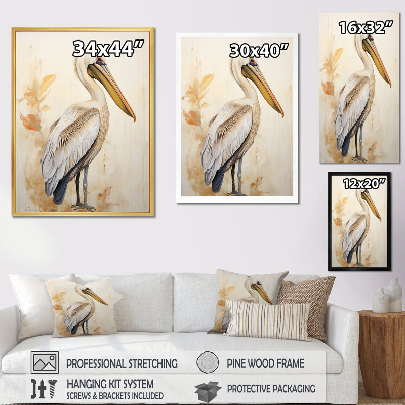 Pelicans Tranquil Perch III sur toile, Cadre flottant noir, H 44 po x l 34 po x P 1,5 po