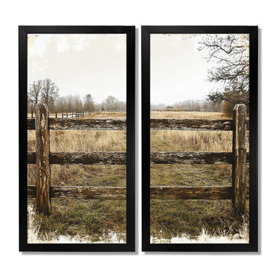 Gris et brun, ferme, paysage, clôture rustique