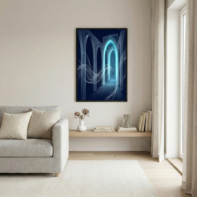 Glowing Blue Arches with Sparkling Particles Canvas Wall Art