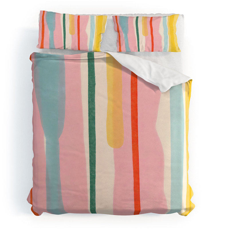 Ensemble de housse de couette à rayures crème et rosé Little Arrow Design Co_3, Abstrait, Beige
