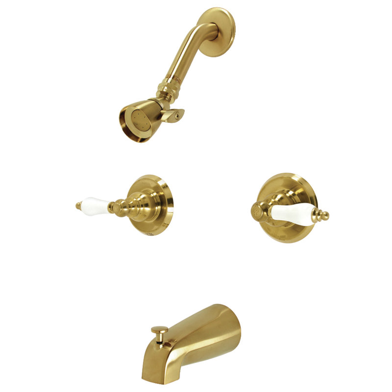 Kingston Brass Victorian Double-Handle Tub and Shower Faucet, Lever, Brushed Brass