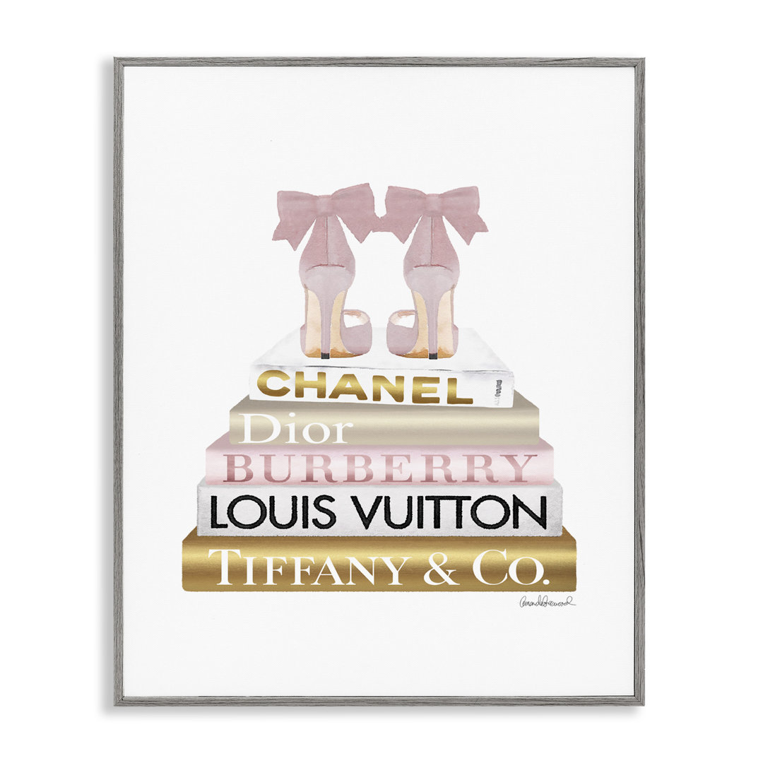 'Pink Gold Heels Bookstack Glam Fashion Design' by Amanda Greenwood - Graphic Art Print House of Hampton® Frame 