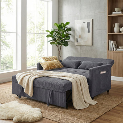 53" Wide Corduroy Convertible Sleeper Loveseat with USB Ports