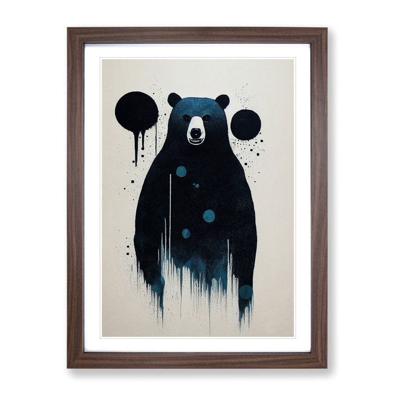 Bear Painting No.4 Abstract - Wall Art, 66cm H x 48cm W x 2cm D, White, Walnut Framed Paper