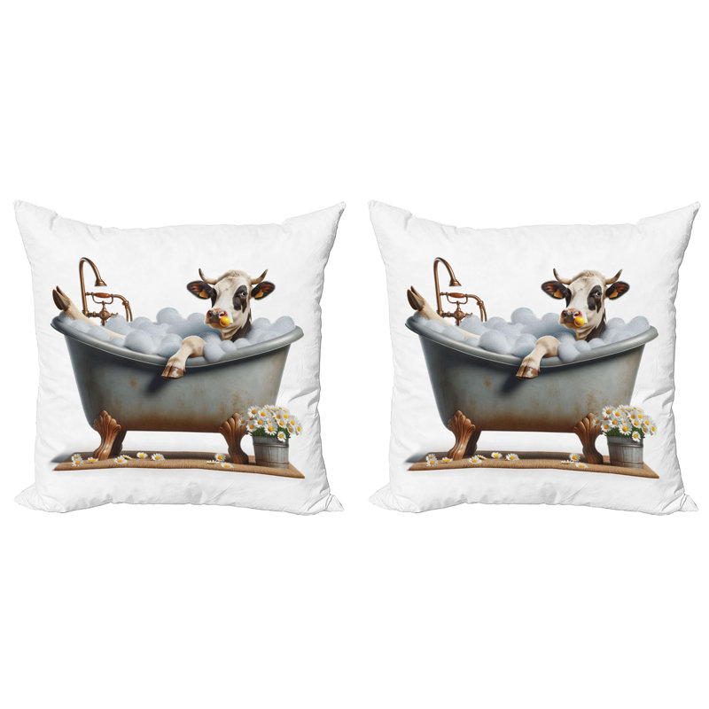 429825_Ambesonne Housse de coussin rustique 2Pack Vache de bain et camomille, H 18 po x l 18 po