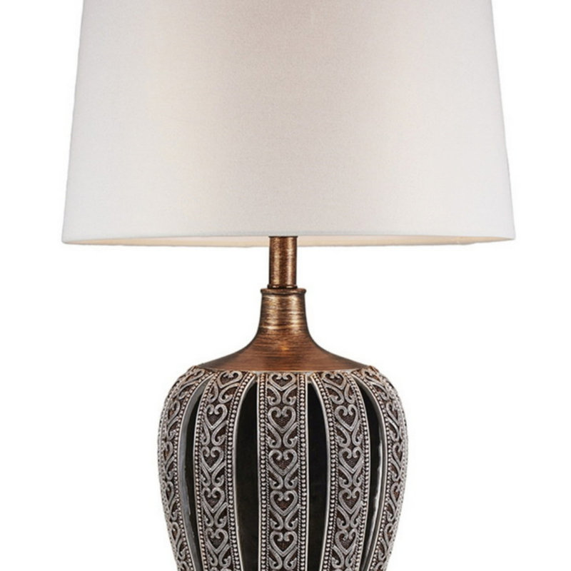 Lampe de table haute en polyrésine 28,25 "avec finition brune, abat-jour blanc, lampe de table