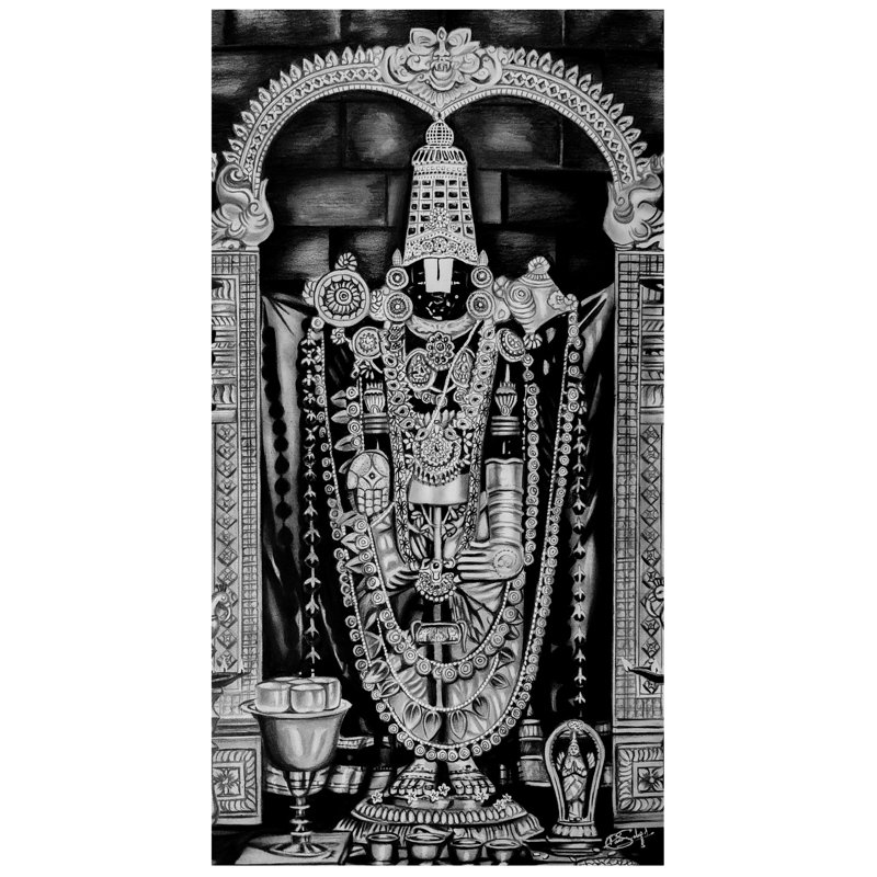 Tirupati Balaji | Gris anthracite et graphite sur papier | Par Paras Pringal