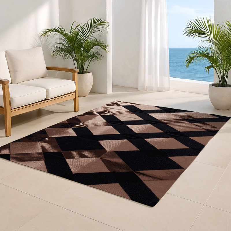 Tapis intérieur / extérieur noir à carreaux, Rectangulaire 2 pi x 3 pi